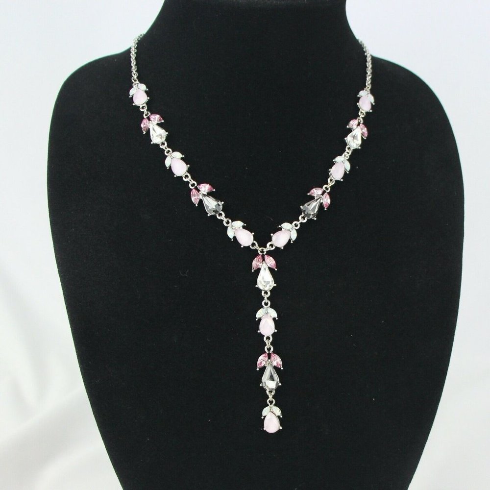 Kohl's Metal Necklace Silver-tone 18"-21" Long Multi-Color Rhinestones